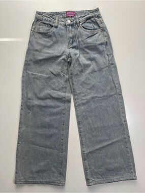 EDIKTED Wide Leg Jeans Womens XS (25x27.5) Blue Denim Light Wash Mid Straight